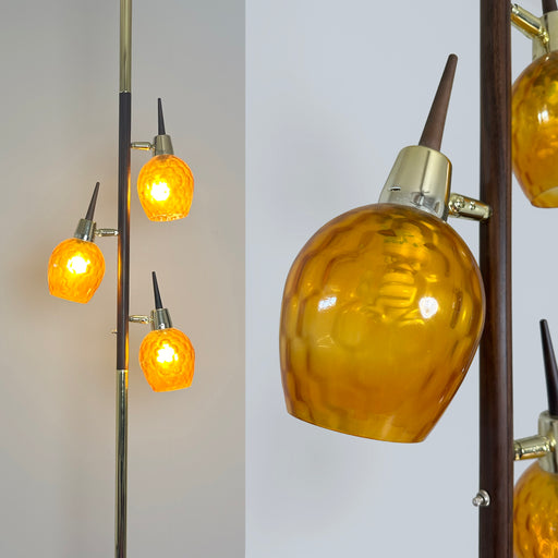 Vintage Mid Century Modern Tension Pole Lamp with Amber Glass