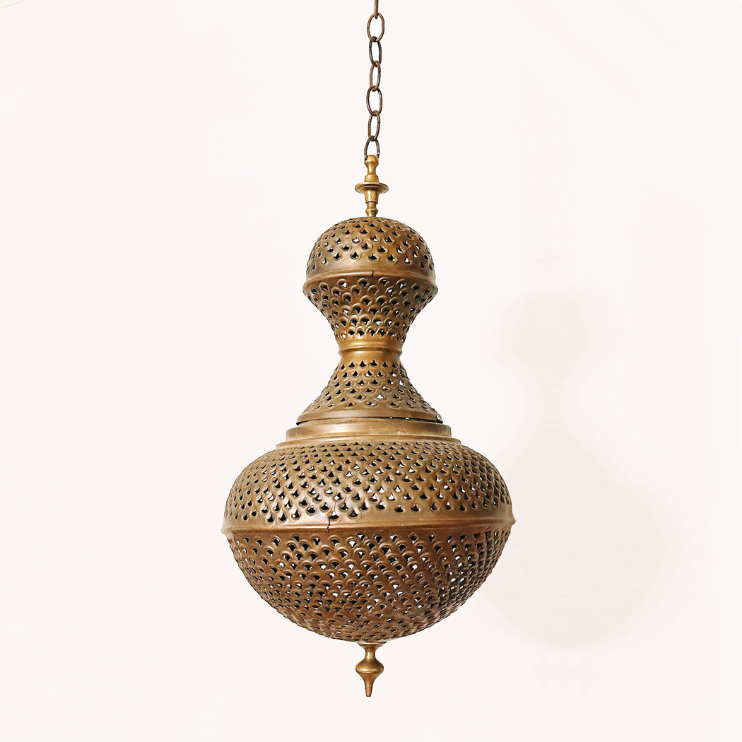 Vintage Moroccan Pierced Brass Hanging Lantern