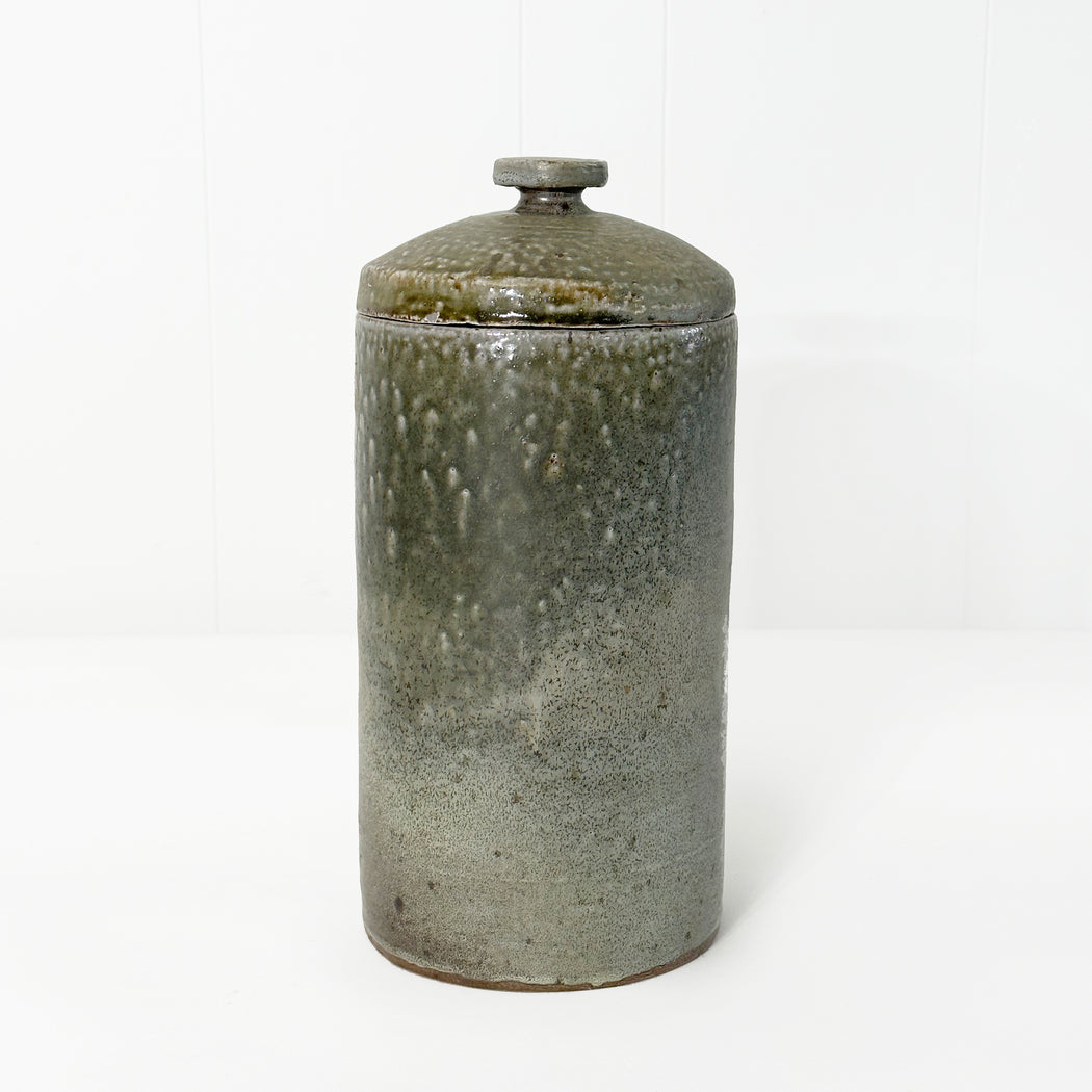 Vintage Tall Pottery Jar with Lid