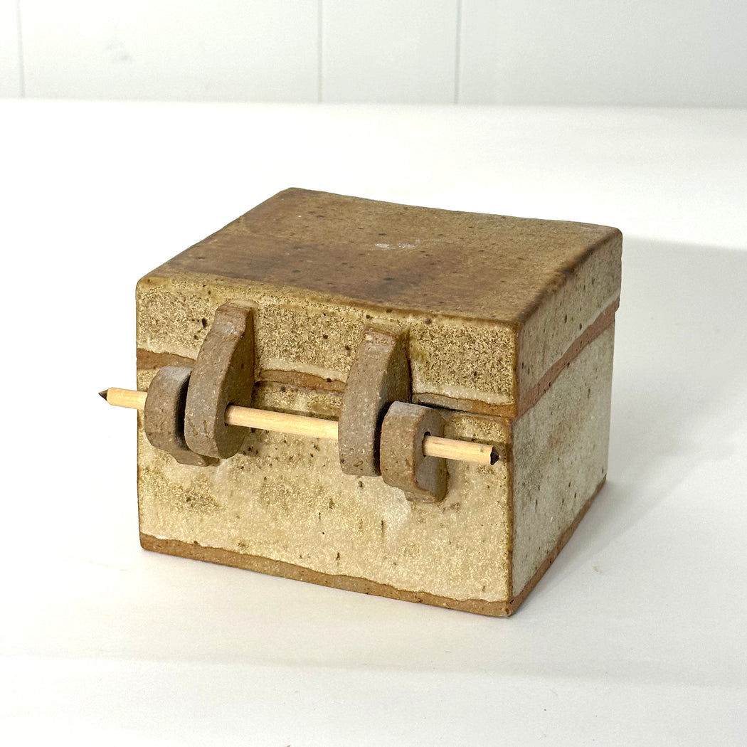 Vintage Square Studio Pottery Box with Stick Hinge