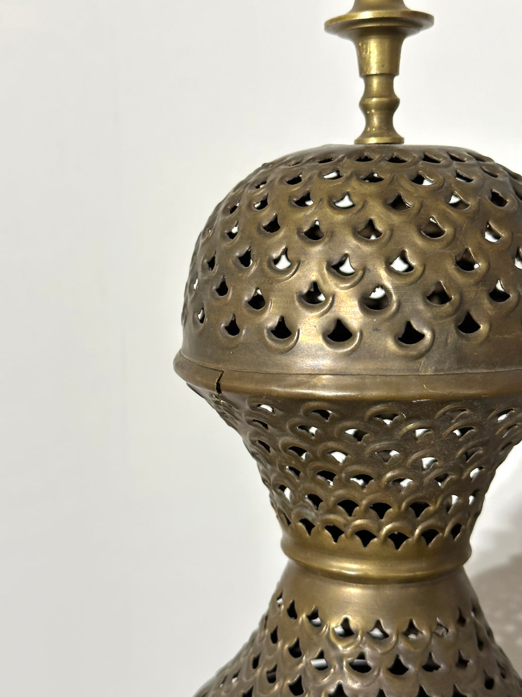 Vintage Moroccan Pierced Brass Hanging Lantern