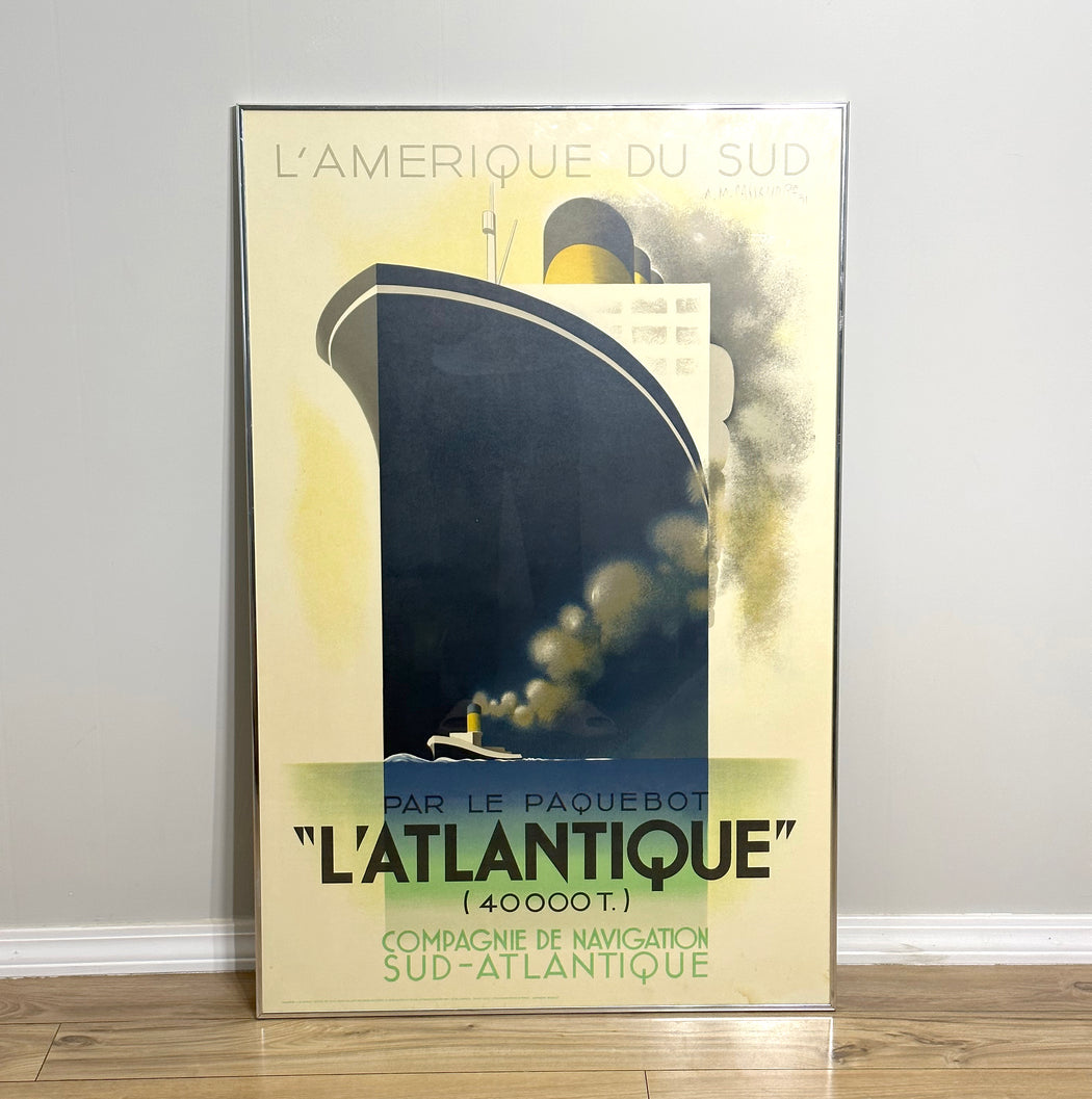 Vintage L'Atlantique Ocean Liner Framed Lithograph 1983 Print