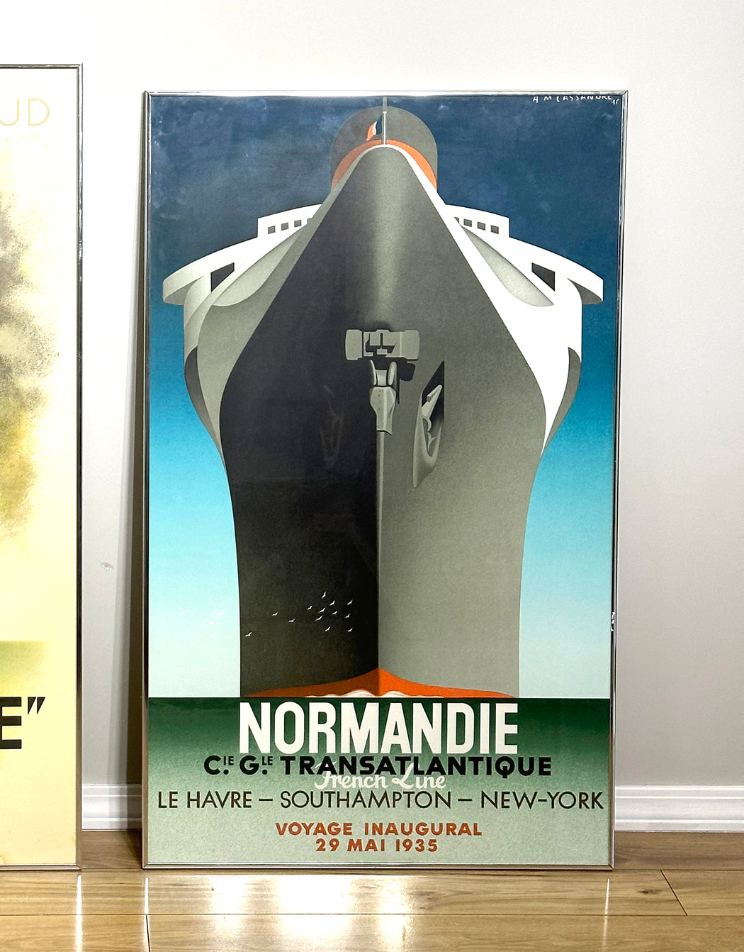 Vintage Cassandre Normandie Framed Lithograph 1979 Print