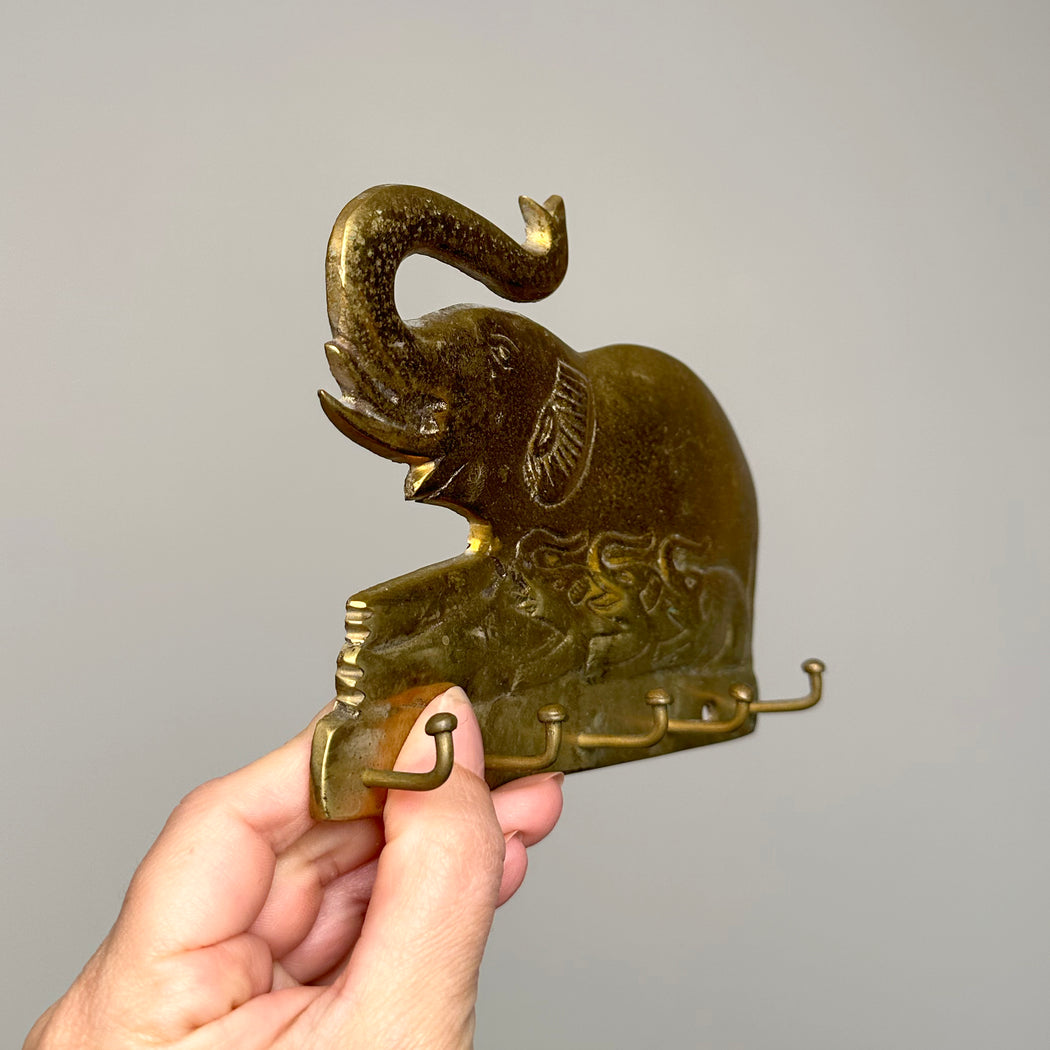 Vintage Brass Elephant Key Hook