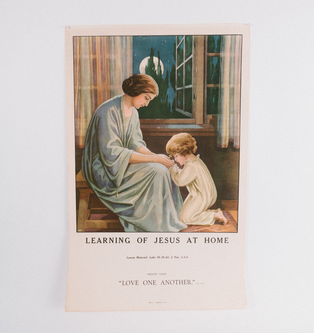 Vintage 1940's Sunday School Poster // Learning Of Jesus At Home