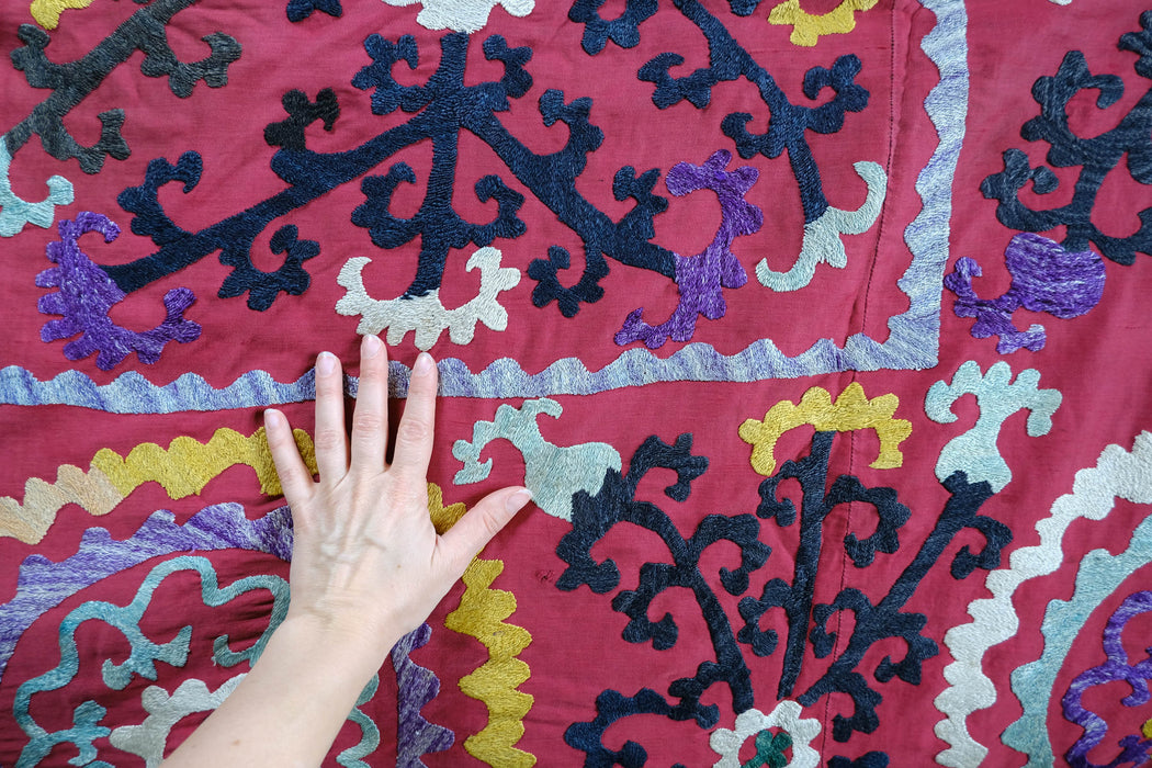 Vintage 9 Ft Uzbek Suzani Textile Wall Hanging