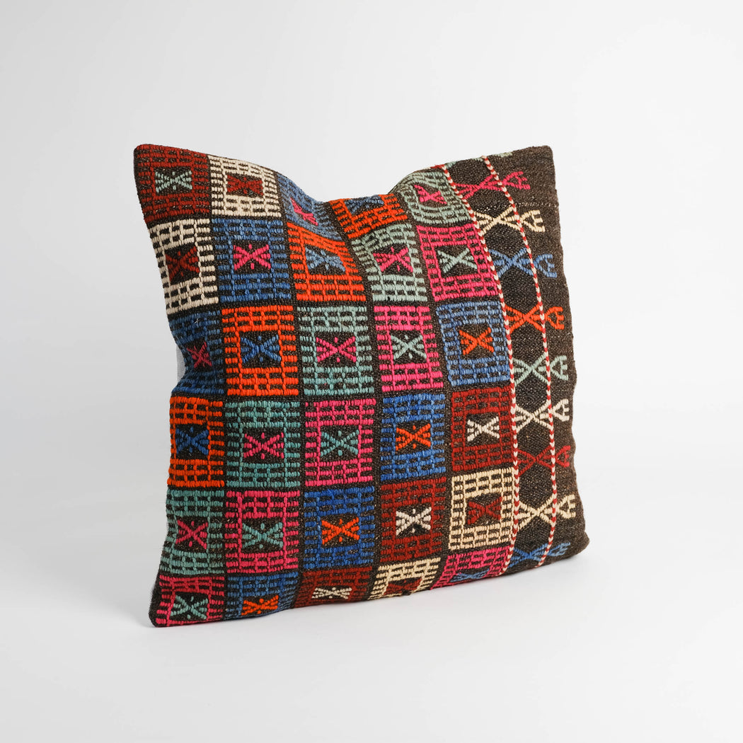 Large Vintage Turkish Kilim Pillow | 23" Floor Cushion Pillow Cover