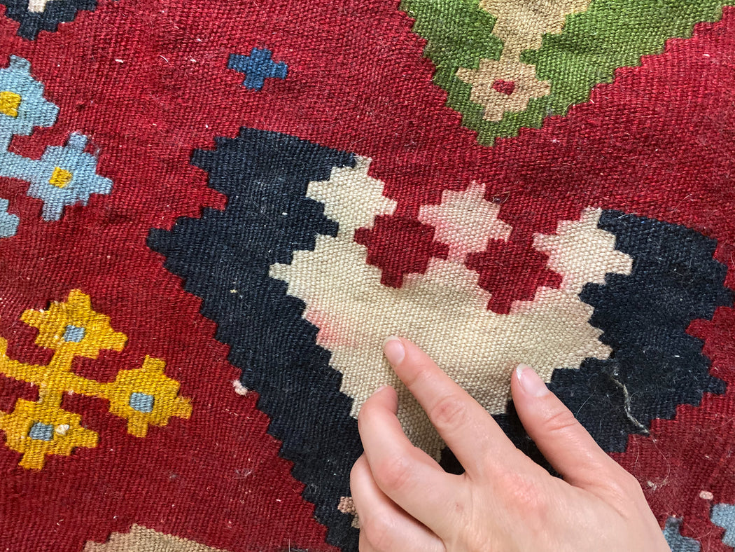 Medium Vintage Turkish Rug | Geometric Kilim Carpet
