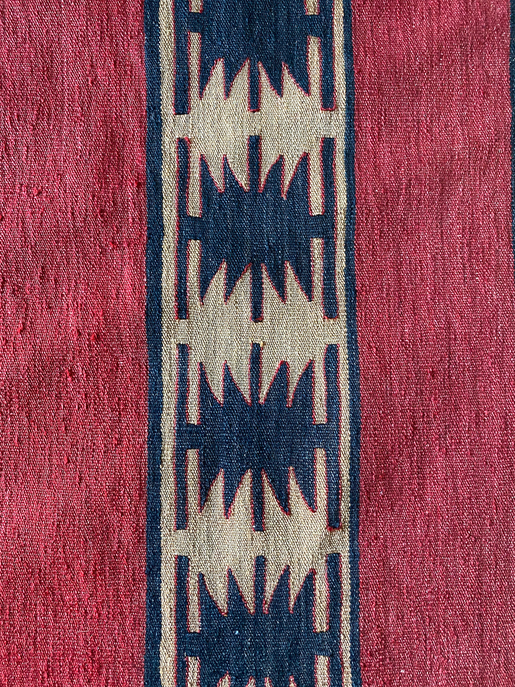 3’ 2” x 4’ 5” Vintage Turkish Kilim Rug | Red and Black Flat Weave Stripe Rug
