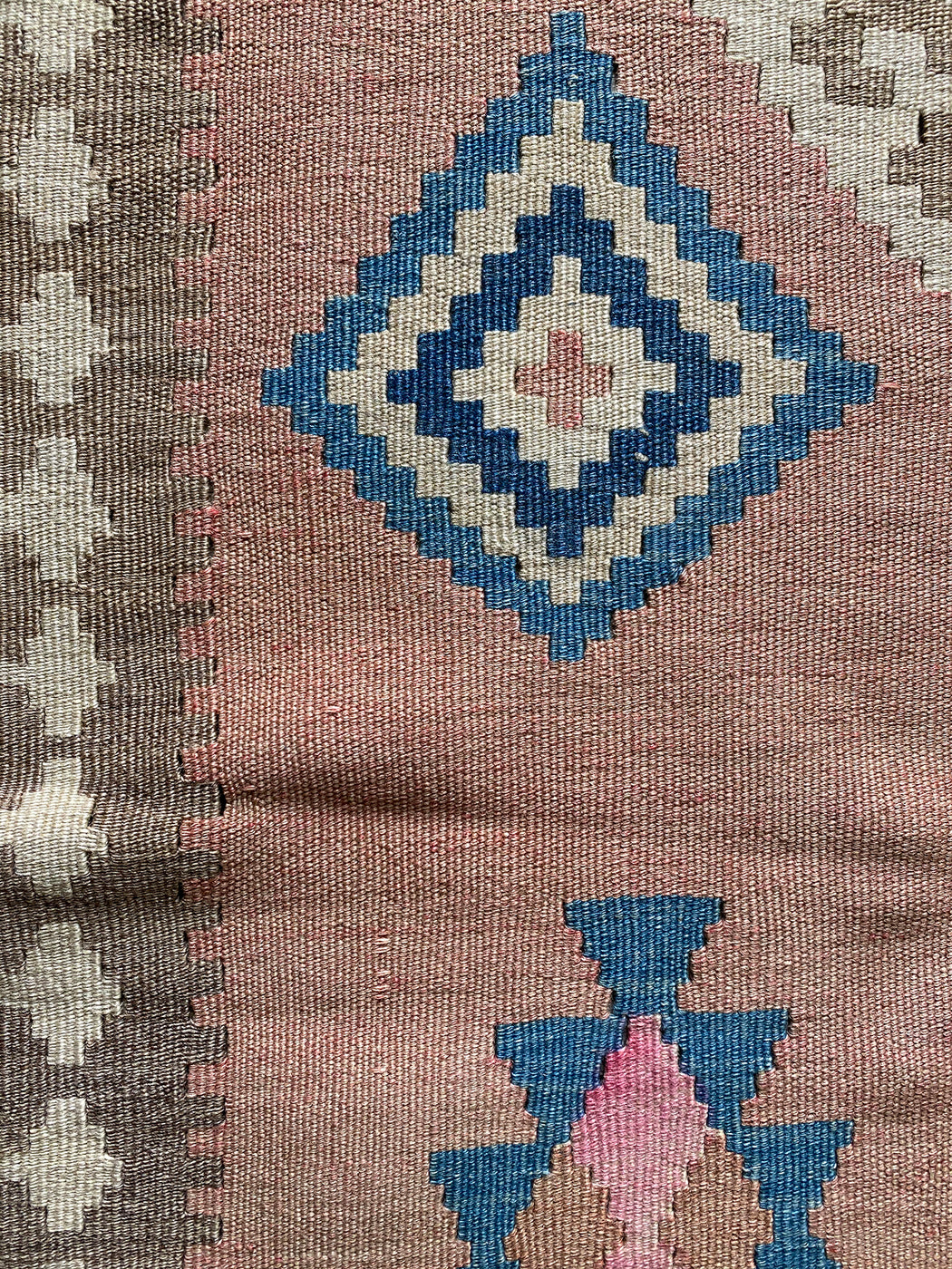 3’ 4” x 4’ 9” Pink Diamond Vintage Turkish Kilim Rug