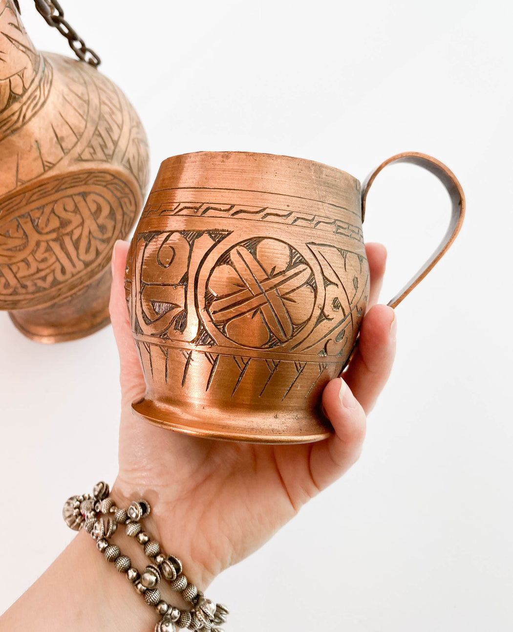 Antique Copper Pitcher and Mug