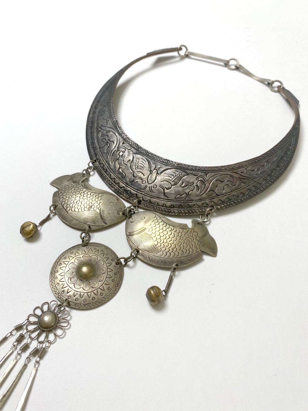 Vintage Etched Torque Hmong Necklace